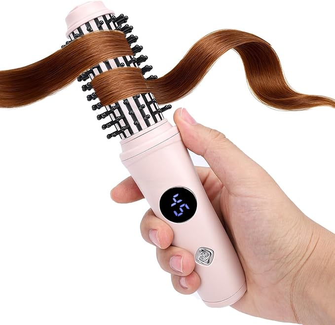 Cordless Hair Curling Iron Brush Heated Round Brush Curling Iron with 10 Temperature Control Rechargeable Travel Curlings Wand for All Hair Types