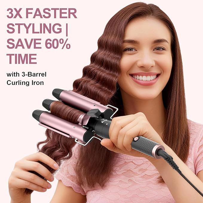 6 in 1 Wand Curling Iron Set 3 Barrel Curling Wand Set with Thermal Brush (1.5) and 5 Interchangeable Ceramic Hair Wand Curler (0.35-1.25) Home Travel Multi Curl 2 Temp 30S Instant Heat Up