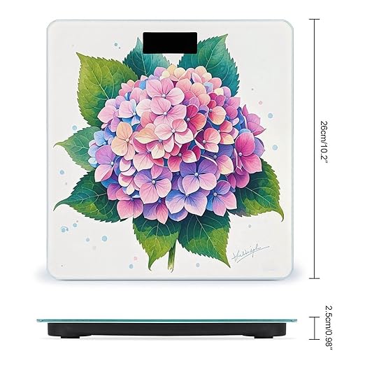 Watercolor Hydrangea Smart Scale for Body Weight Accurate Bathroom Scale with LED Display Digital Weight Scales Weighing Machine High Precision Scales for Bath Home