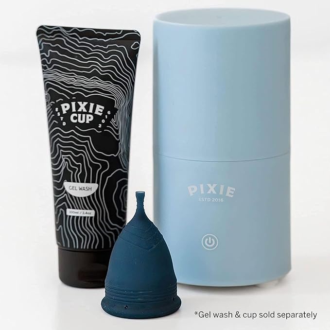 Pixie Menstrual Cup and Disc Steamer Sterilizer - 3 Minute Steam Clean - Sensor On-Off Button - Automatic Shut Off - Compact Cylinder Design