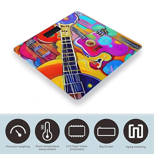 Digital Bathroom Scale for Body Weight Scale with Bright LCD Display High Accuracy Step-On Technology Auto On/Off Color Acoustic and Guitars Digital Scales 400 Lbs /180kg