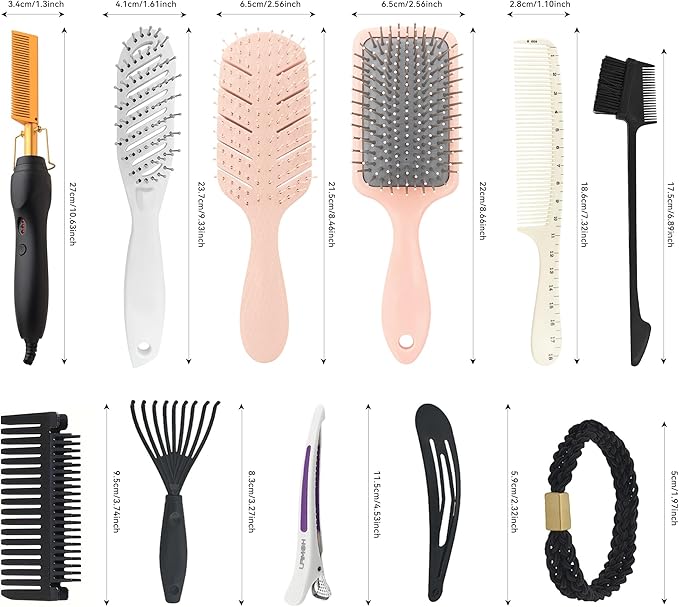 15-Piece Hair Straightening Kit with Hot Comb Hair Press Brushes and Styling Accessories