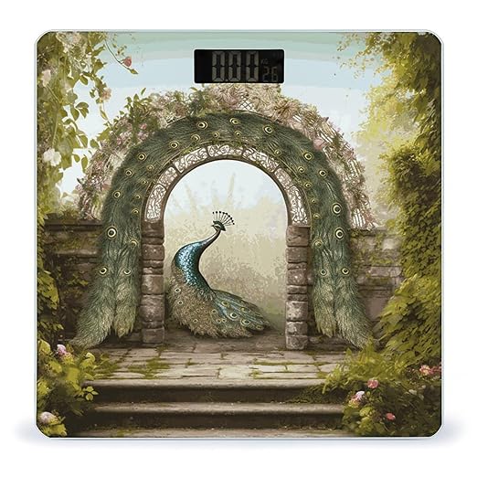 Garden Arched Door Peacock Weight Scale Digital Electronic Scales Bathroom Scale Larg LCD Backlight Display High Precision MeasurementsTempered Glass