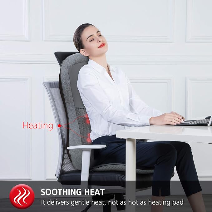 COMFIER Shiatsu Full Back MassagerMassage Chair Pad with Heat2D/3D Massage Seat CushionChair Massager with 10 Shiatsu Nodes Rolling Kneading Chair Pads for Lower BackGift for MenWomen