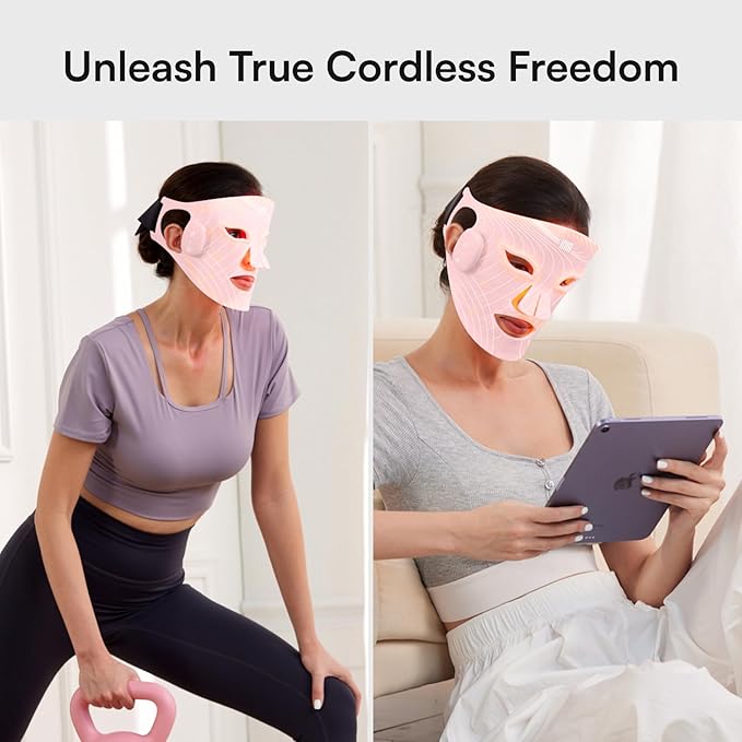 INIA Red Light Therapy Mask for Face Glow Wireless LED Face Mask Light Therapy with Near-Infrared Red Light (NIR) Rechargeable and Ergonomic Design for Home &amp Travel