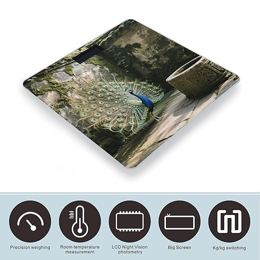 Cute Peacock Weight Scale Large Bathroom Scales Digital Weight with Bright LED Display Non Slip Automatic Weighing Scale Fashion Weighing Machine for Body