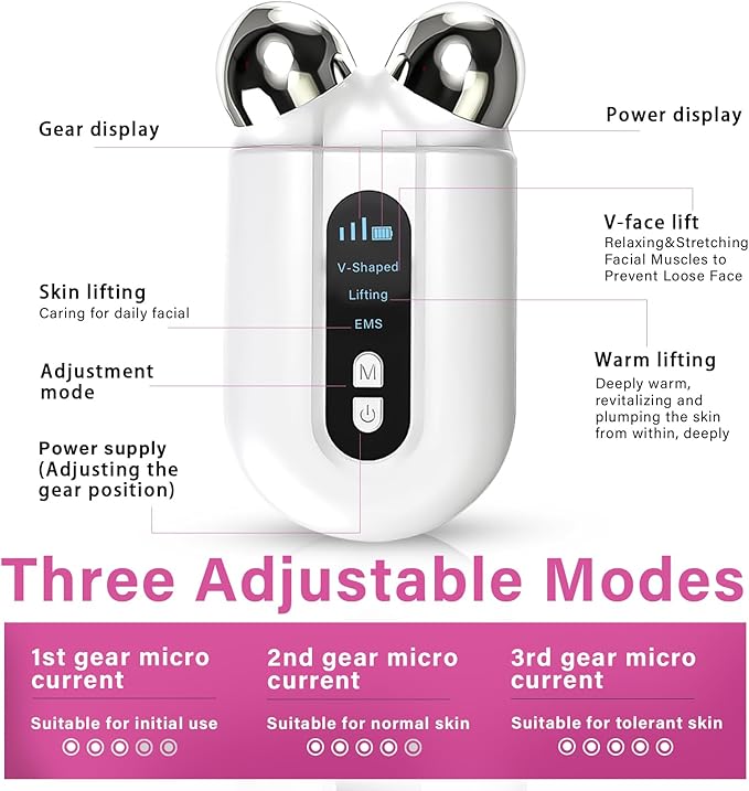 Microcurrent Facial Device Professional Anti-Aging Skin Tightening Machine with Red Light Microcurrent Facial Roller for Instant Face Sculpting &amp Toning Jawline Defining &amp Eye De-Puffing