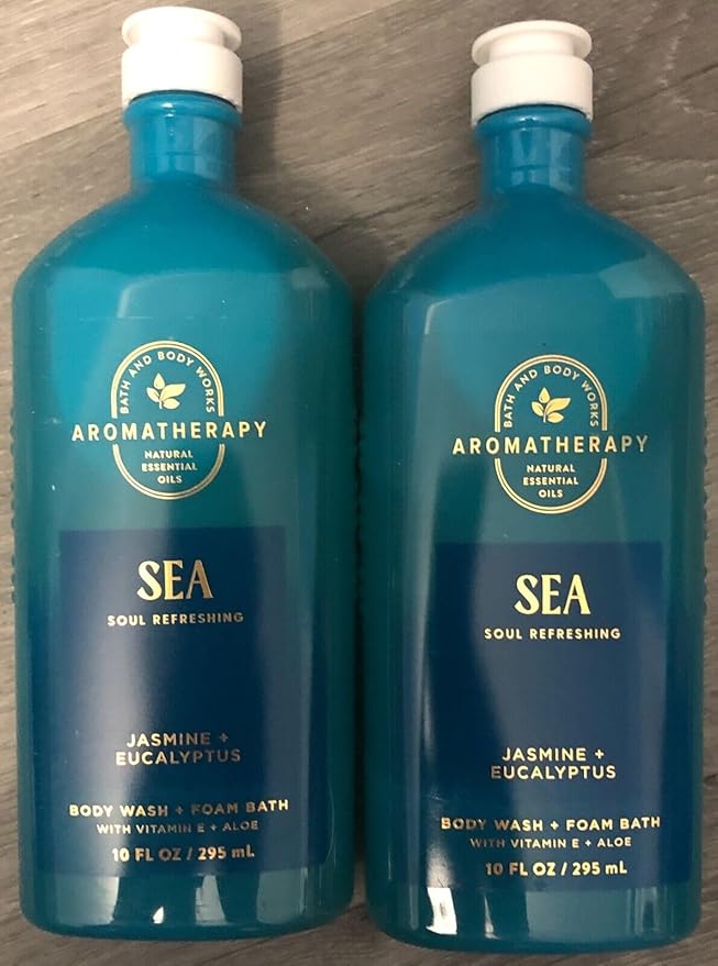 2 bath &amp body Aromatherapy SEA SOUL REFRESHING JASMINE EUCALYPTUS BODY WASH + FOAM 10 oz