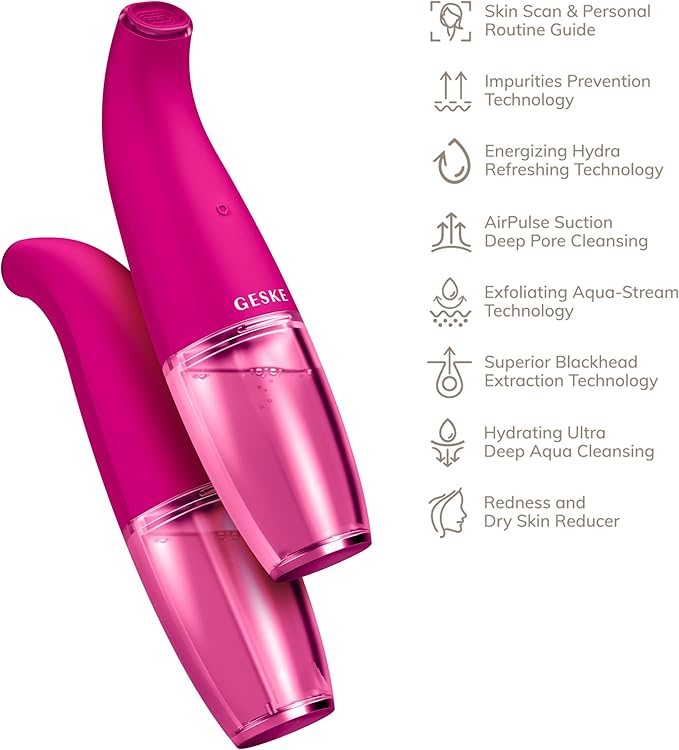 GESKE SmartAppGuided™ Aqua-Stream Face Cleanser | 8 in 1 | Deep Pore Cleansing | Impurities Prevention | Blackhead Extraction | Reduce Red &amp Dry Skin | Use with Our Aqua-Stream Solution