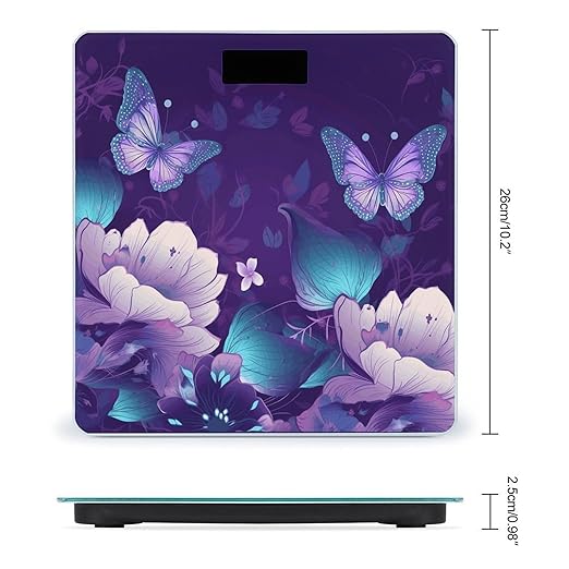 Blue Purple Flower Butterfly Scale for Body Weight Accurate Digital Bathroom Scale Toughened Glass High Precision Scales Smart Weight Scales with Large LCD Backlight Display Weighing Machine