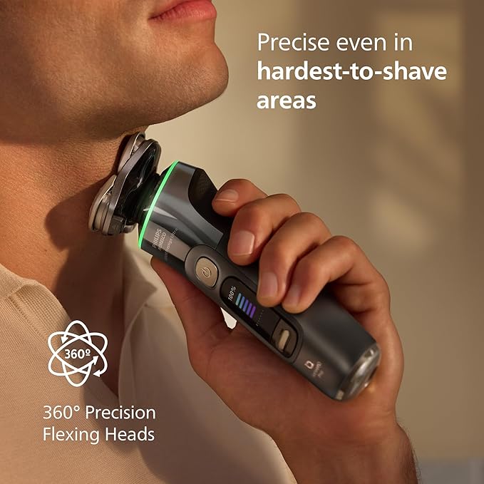 Philips Norelco Shaver i9000 Prestige Ultra Wet &amp Dry Electric Shaver Dark Slate SenseIQ Pro Technology Triple Lift &amp Cut System 360 Rotating NanoTech Precision Blades Quick Clean Pod X
