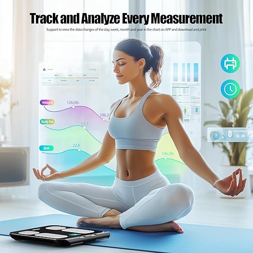 Smart Scale for Body Weight and Fat Percentage Highly Accurate Digital Bathroom Body Fat Scale for BMI 28 Body Composition Analyzer 8 Electrodes Smart Scale Weighing Scale Sync with Fitness App