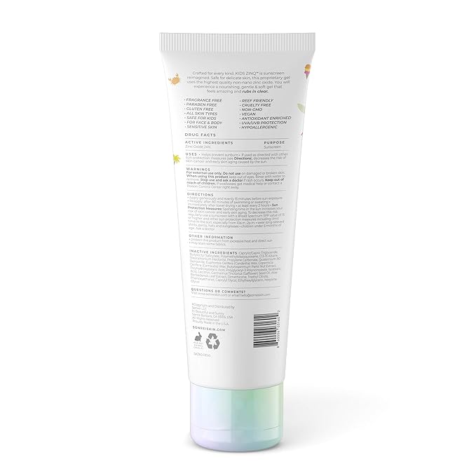 Sonrei Kids Zinq Mineral Face and Body Zinc Gel Athleisure Sunscreen SPF 60 | 3.4 oz (2 Pack)