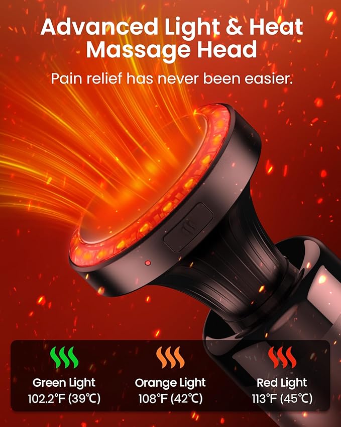 NAPRE Massage Gun with HeatMassage Gun Deep Tissue with Extension Handle &amp 3 Adjustable AnglesHandheld Percussion Back Massager for Muscle/Neck/Body Pain Relief6 Heads &amp Silentwith CaseBl