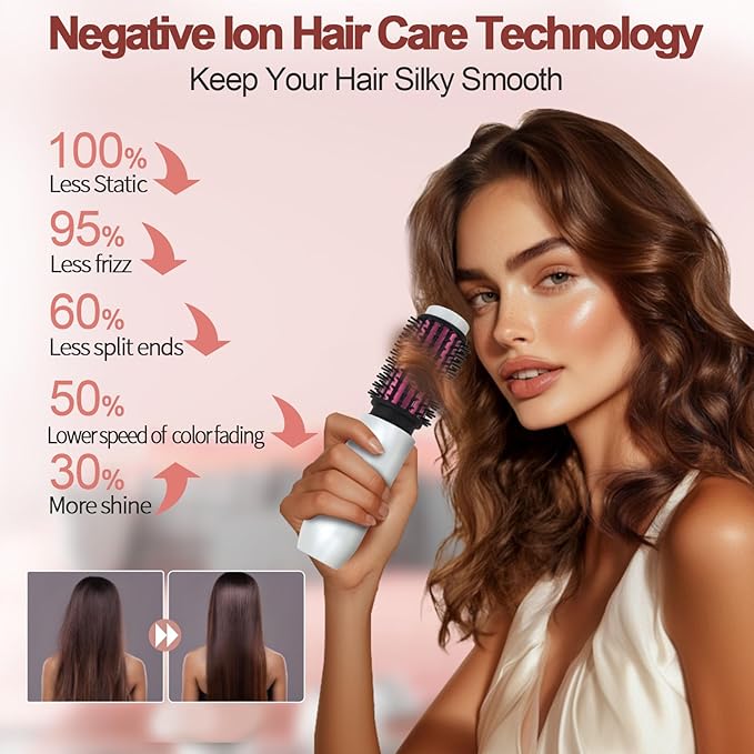 Youbella Cordless Hair Curling Iron Brush Mini Travel Hot Straightener Comb 3-in-1 Portable Wave Curling Wand 1.5″ Ionic Heated Brush USB Rechargeable Hair Curler White – No Automatic Rotation