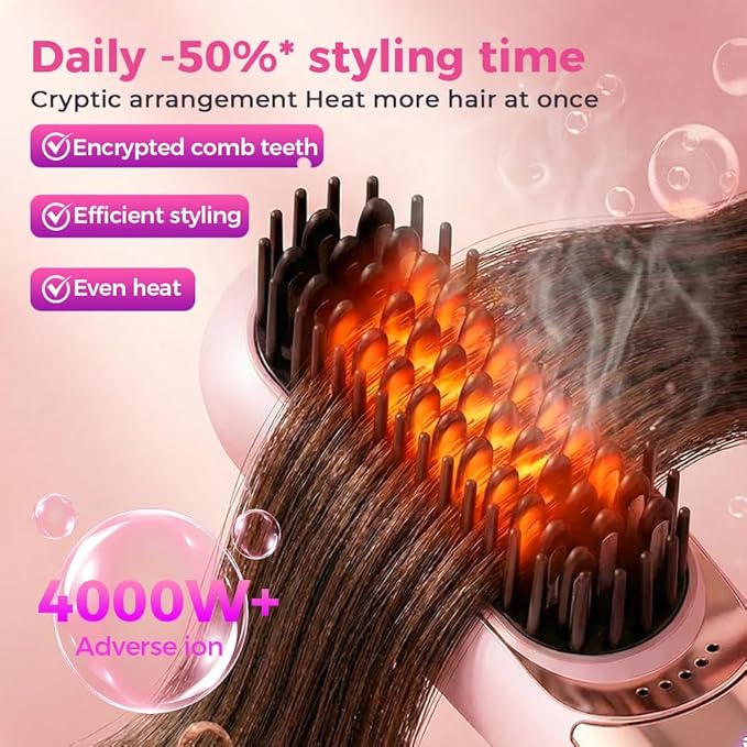 Wireless Ceramic Heating Hair Straightening Comb Portable Hair Straightening Brush Rechargeable Straightener Comb Fast Heating Straightener Brush for Travel Home (B_Pink)
