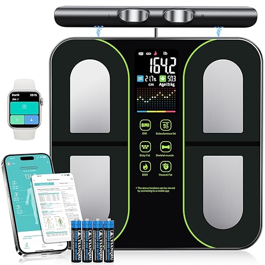 Digital Scales for Body Weight 8-Electrode Smart Bathroom Weight Scale with BMI BMR Body Fat Muscle Mass Body Composition Analysis with VA Color Screen and Retractable Handle 400lbs