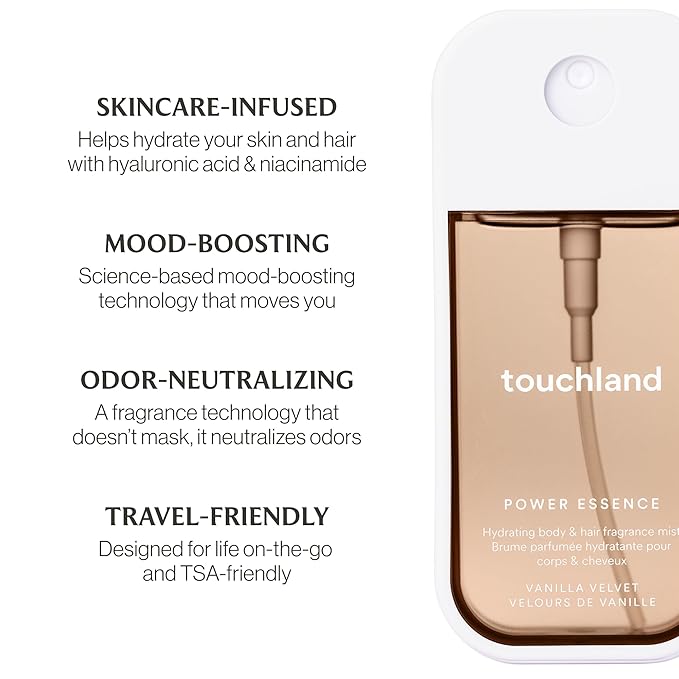 Touchland Sweet Rush – Hydrating Vanilla Velvet Body &amp Hair Fragrance Mist and Wild Watermelon Hand Sanitizer Spray – Travel Size Gift Idea Gift Set