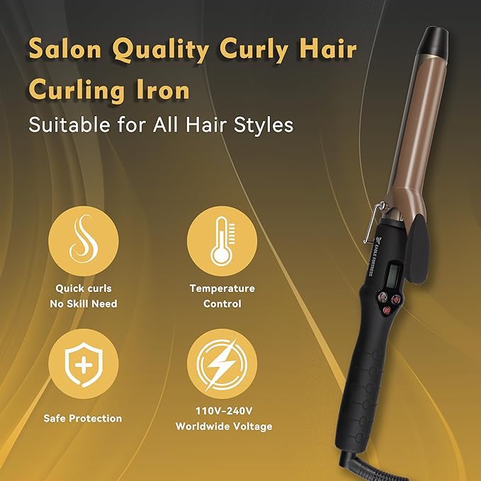 Eagle Fortress Curling Iron 1 Inch | Hair Curler &amp Curling Wand with Digital Display for Smooth Long-Lasting Curls | Fast Heating Ceramic Barrel