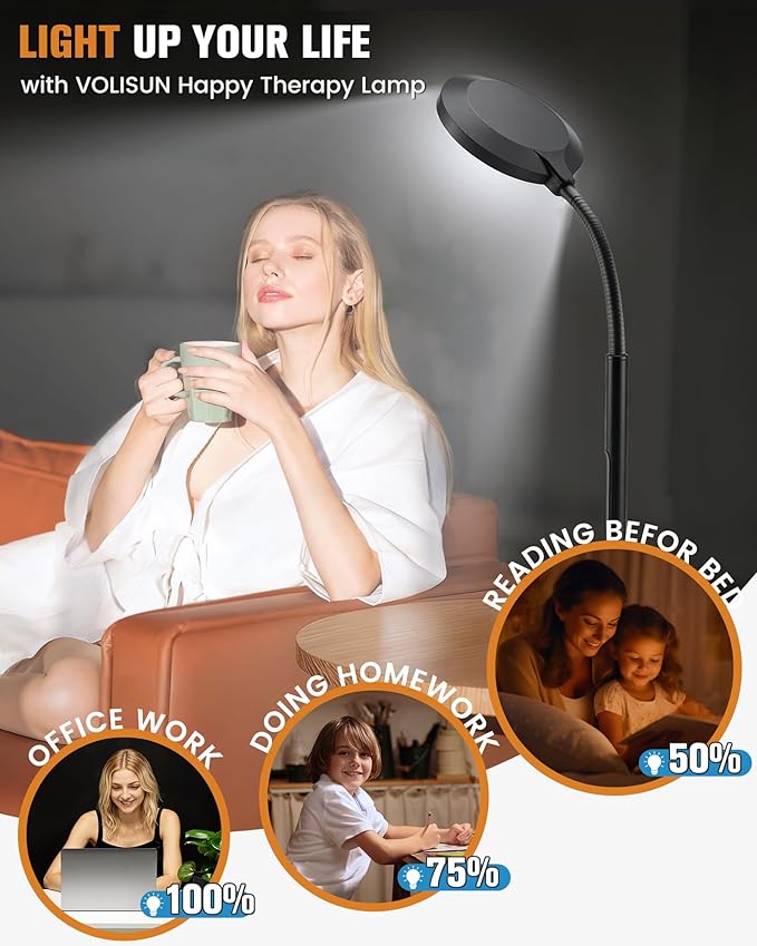 10000 Lux Light Therapy Lamp Sunlight Therapy Lamps with 3 Color Temperatures &ampDimmable &ampTimer Full Spectrum &ampUV-Free Happy Lamp Light Therapy with Remote Daylight Lamps for Home(Black