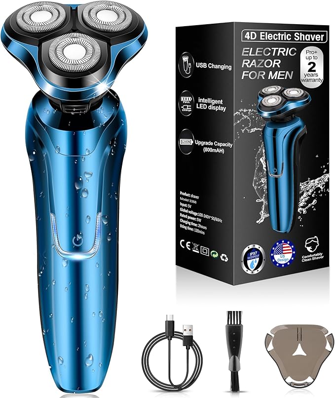Electric Razor for Men Men's Rotary Shavers WaterproofWet and Dry Rechargeable Electric Shaver for Men's Faces with a Cordless and Floating Head Portable Travel Razoran Ideal Gift for Men