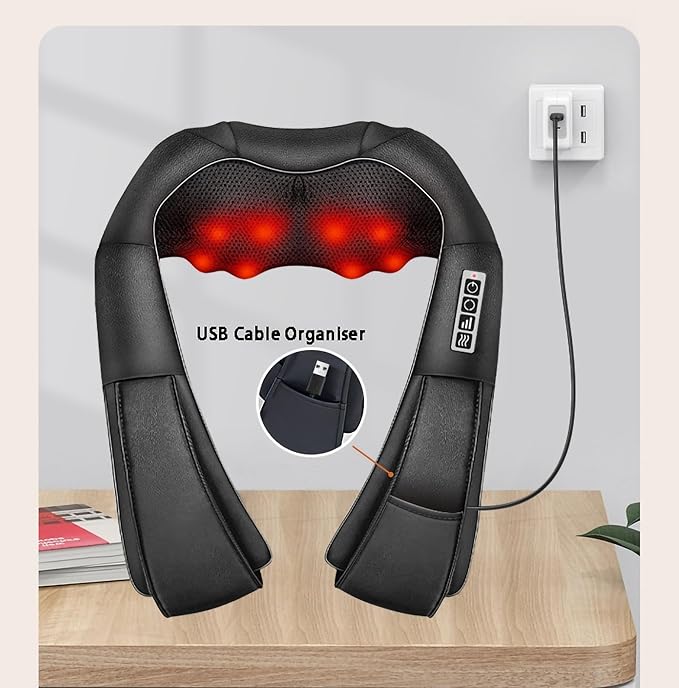 Shiatsu Neck and Back Massager 3D Deep Tissue Kneading Massage Pillow USB Charging Massage Shawl for Women Men Use at Office Car