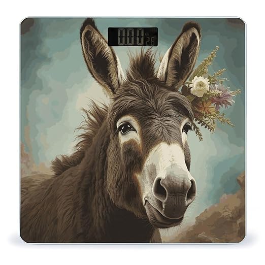 Donkey Animals Bathroom Scale Automatic Power On/Off Body Scales LCD Backlight Display Square Digital Scale Rounded Corners Bathroom Scales for Home Bedrooms