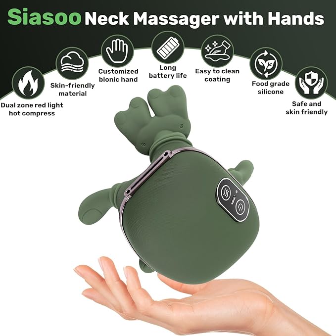Neck &amp Shoulder Massager Shiatsu Deep Tissue with Heat Cordless Rechargeable Electric Massage Pillow Hand-Like Kneading for Neck Pain Relief Muscle Soreness Portable for Home Office Travel G