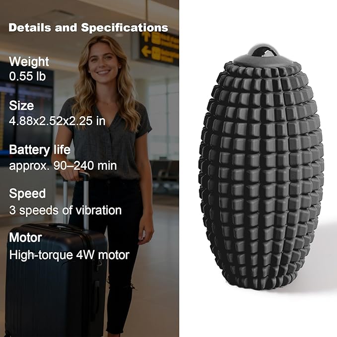 HODEMI Vibrating Massage Ball Roller with Rolling Head for Foot &amp Muscle Relaxation Electric Massage Ball with 3 Speeds for Myofascial Release Sports Recovery Yoga &amp Fitness (Black)