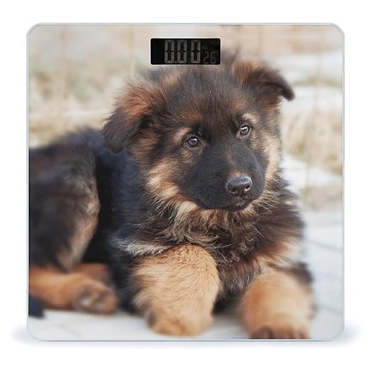 German Shepherd Puppies Scale for Body Weight Anti-Slip Sturdy Tempered Glass Weighing Machine Highly Digital Accurate Bright LCD Bathroom Scale for Household Gift
