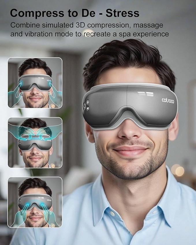 cotsoco Eye Massager with Heat &amp Bluetooth Music Mothers Day Birthday Gifts for Women Reduce Eye Strain Headache Relief and Improve Sleep Eye Care Device for Migraine-Grey