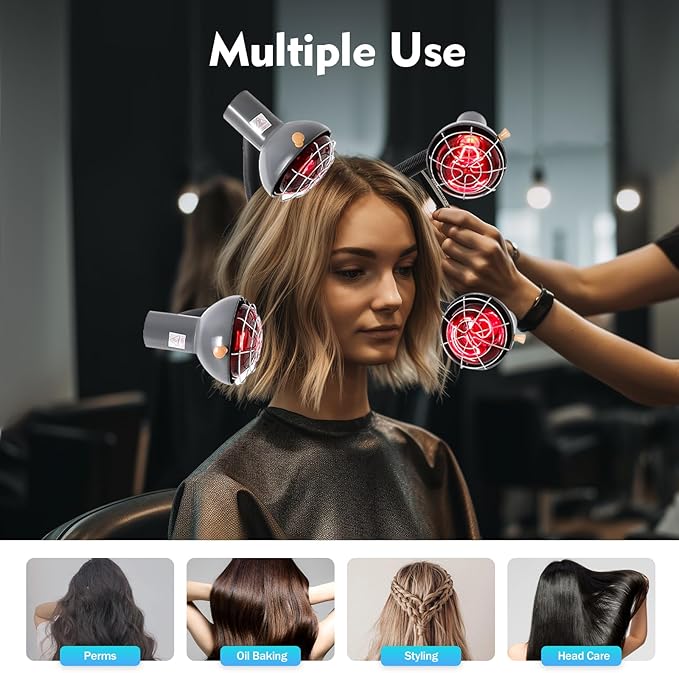 5 Head Infrared Light Heat Therapy Red Lamp 750W Infrared Dryer Hair Drying Care Standing Salon Hair Steamer with 5 Rolling Wheels Adjustable Height for Perming Oiling