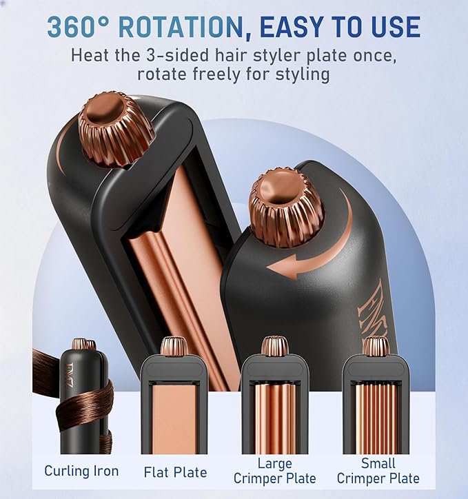 FMZ Flat Iron Hair Straightener Crimper Curler 4 in 1 Professional Ionic Hair Styling Irons for Straightening Crimping Curling Fast Heating Dual Voltage Mini and Portable for Women Travel Home