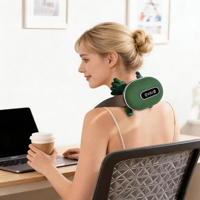 Shoulder Neck Massagers Completely upgraded Neck Massager with Heat LED screen display 4D Bionic Shiatsu Deep Tissue Massage Wireless Portable Neck Back Massager Simulates A Real Palm (Green)