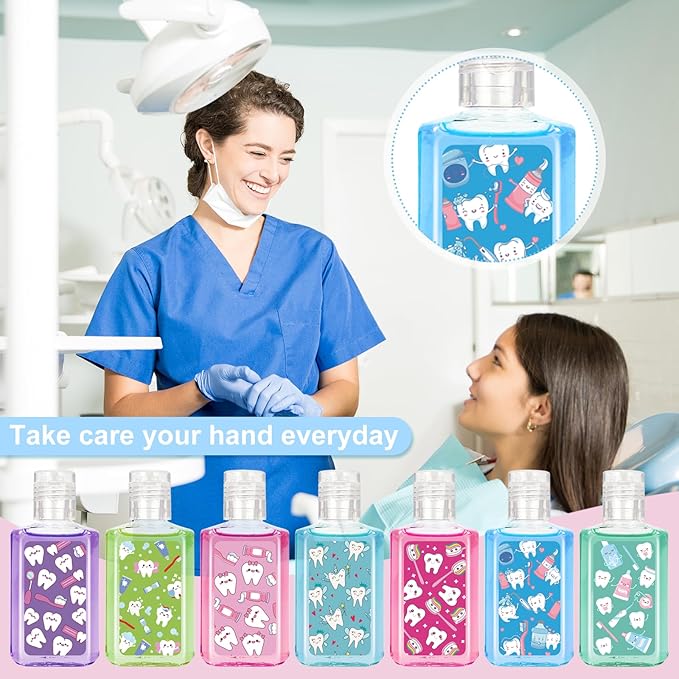 50 Pcs Dental Assistant Mini Hand Sanitizer Bulk Dental Assistants Gift Nurse Appreciation Gift Cute Teeth Small Hand Sanitizer 1fl oz Travel Size Hand Soap for Nurse Week Gifts
