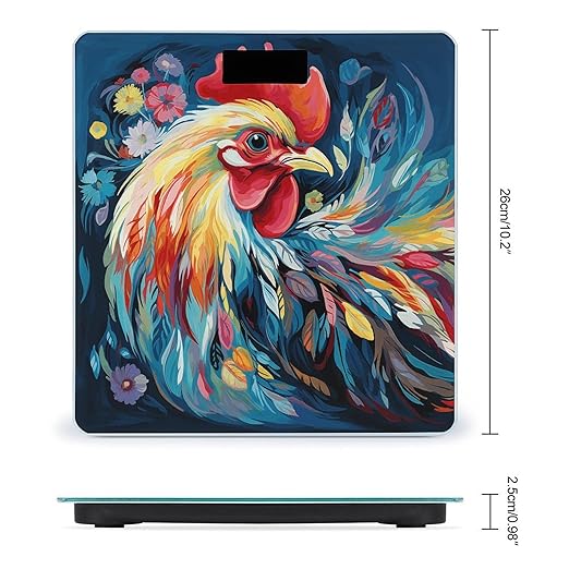 Art Colorful Chicken Bathroom Scale Rounded Smart Scale for Body Weight Automatic Power On/Off Weight Scales Accurate Bathroom Digital Scales for Pet Home Bedroom Kitchen