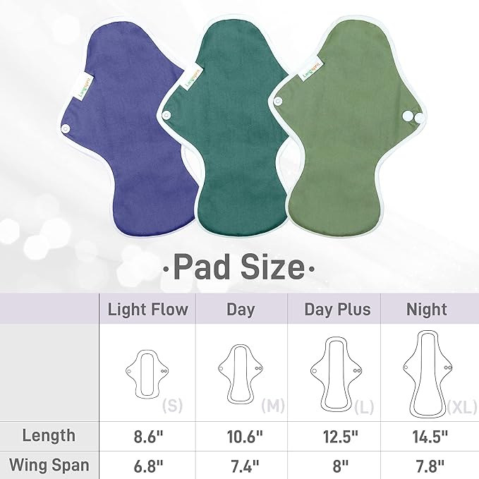 Langsprit Reusable Sanitary Pads for Women Feminine Pads for Women Regular Absorbency Cotton Washable Cloth Menstrual Pads 6pcs Set with Mini Wet Bag Leakfree and Periods (Extra Large)