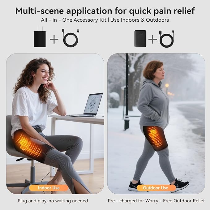 Cordless Heated Massage with 5000mAh Power Bank for Hip/Sciatica Pain Relief Hip Heating Pad Support Brace with Hot Physical Therapy Lower Back/Thigh/Buttock Best Gift for Family﻿