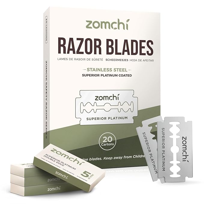 Zomchi 100 Counts Double Edge Razor Blades 2.0 with Premium Metal Razor
