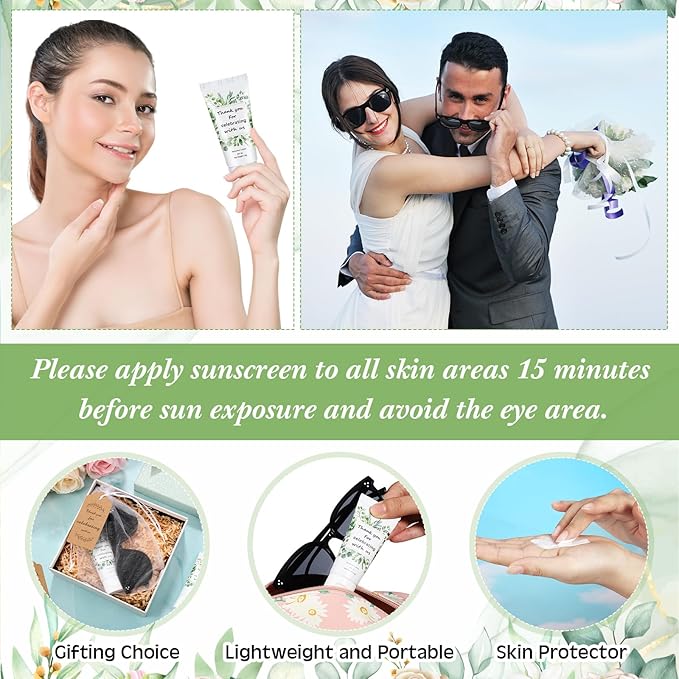 12 Sets Mini Sunscreen and Sunglasses Bulk for Wedding Party Spf30 Water Resistant Sunscreen Lotion Bulk 1oz Travel Size for Thank You Gifts Wedding Party Supplies (Eucalyptus)