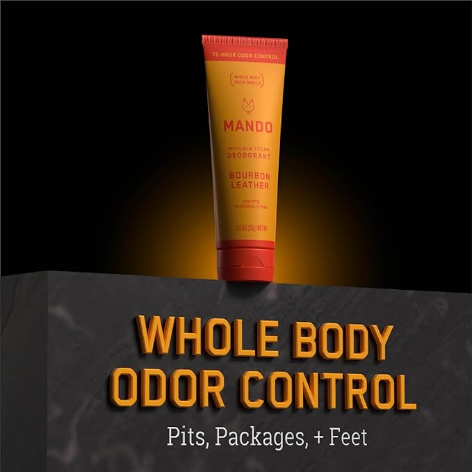 Mando Bourbon Leather Body Deodorant - 72 Hour Odor Control Aluminum Free Baking Soda Free - 3.0 Oz Tube and 2.6 Oz Solid Stick