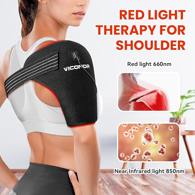 Viconor Red Light Therapy for Shoulder Pain Relife Infrared Light Therapy for Body Improve Joint Muscle 660nm &amp 850nm Red Light Heated Shoulder Wrap with Massage Black1