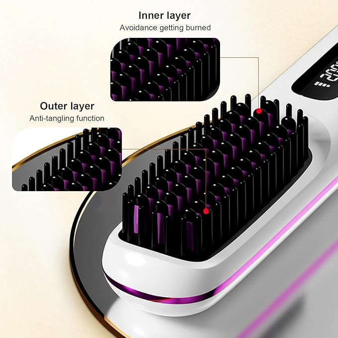 2026 New Brush Pro Brush Pro Portable Straightener Brushs for Travel with LCD Temperature Display Portable Hair Straightener Fast Heating Cordless Mini Hair Brushs (Purple)