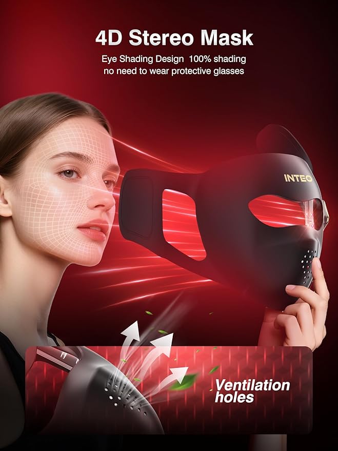 Red Light Therapy for Face4D Red Light Therapy Mask with 4 Color Light Modes (Red+Infrared/Red/Blue/Orange) 850NM Infrared LED Face Mask Light Therapy with 4000mAh Rechargeable Remote Timer