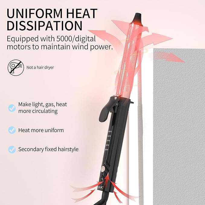 K&ampK 1.1inch 1-Infrared Professional Infrared Hair Curling Iron Heater Ceramic Barrel that Stays Hot 1.1 Inch Hair Iron Curler for Medium to Large Curls Travel-Ready International Dual Voltage.