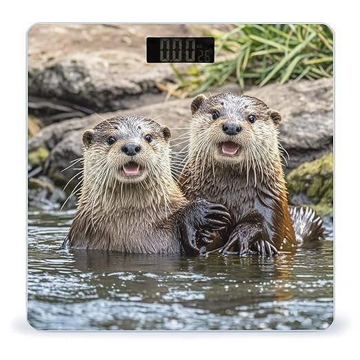 Cute Brown Otters Scale for Body Weight Highly Accurate Digital Bathroom Body Scale Digital Bathroom Scales for People Anti-Slip Large LCD Display Smart Scales
