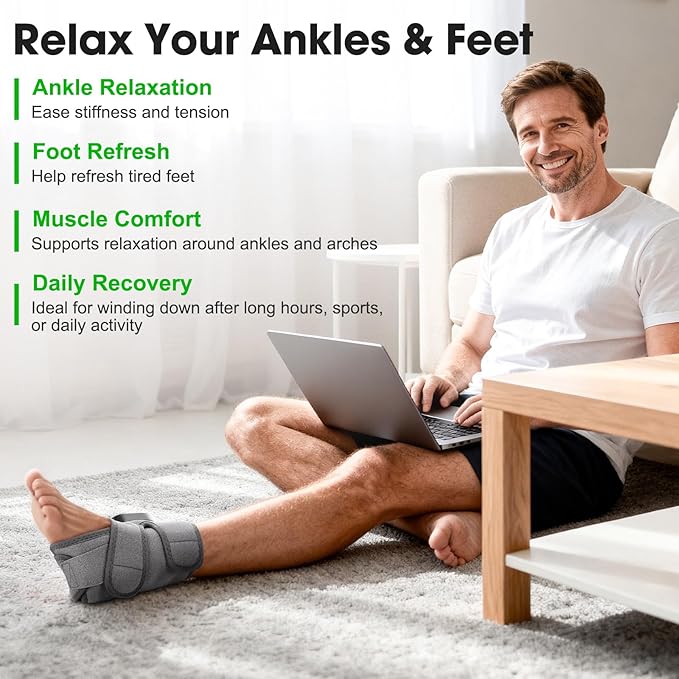 Cordless Foot and Ankle Massager for Pain Relief Ankle Heating Pad with Massage Foot Massage with Heating Foot Heel Pain Relief Adjustable Timer 6 Heat Levels 3 Vibration Modes Single One