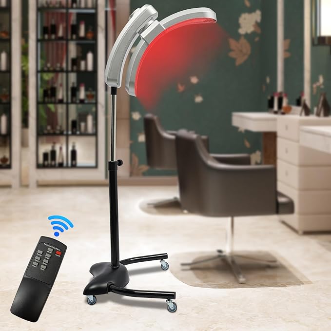 Vertical Hairdressing Heater Standing Hair Dryer Hair Color Processor Cold Iron Hair Dryer with Wheels Adjustable Temperature Time Adjustable Angle(45° 90° 180°) (Silver)