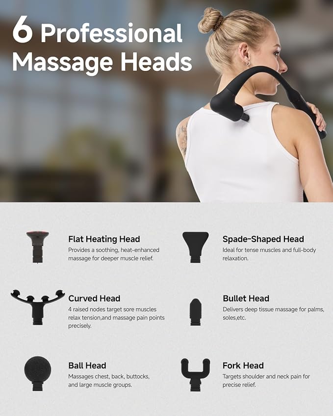 Upgraded 2-in-1 Massage Gun with Heat Pain Relief Deep Tissue Back and Neck Massager with Extension Handle Handheld Muscle Massage Gun for Back Shoulder ArmThigh FSA-HSA Eligible