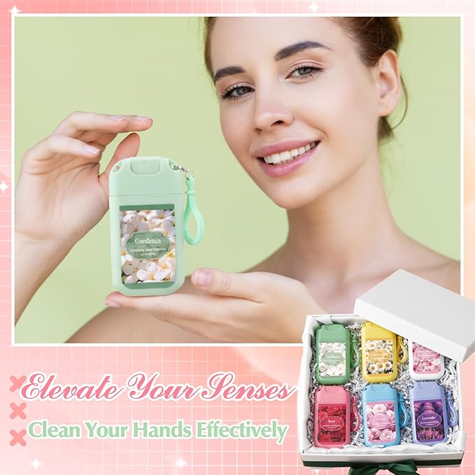 Frienda 24 Pcs Mini Hand Sanitizer Spray Bulk with Keychain Scented Hydrating Hand Sanitizer Spray Travel Size 1 Fl oz for Travel Backpack Employee Nurse(Floral Scented)